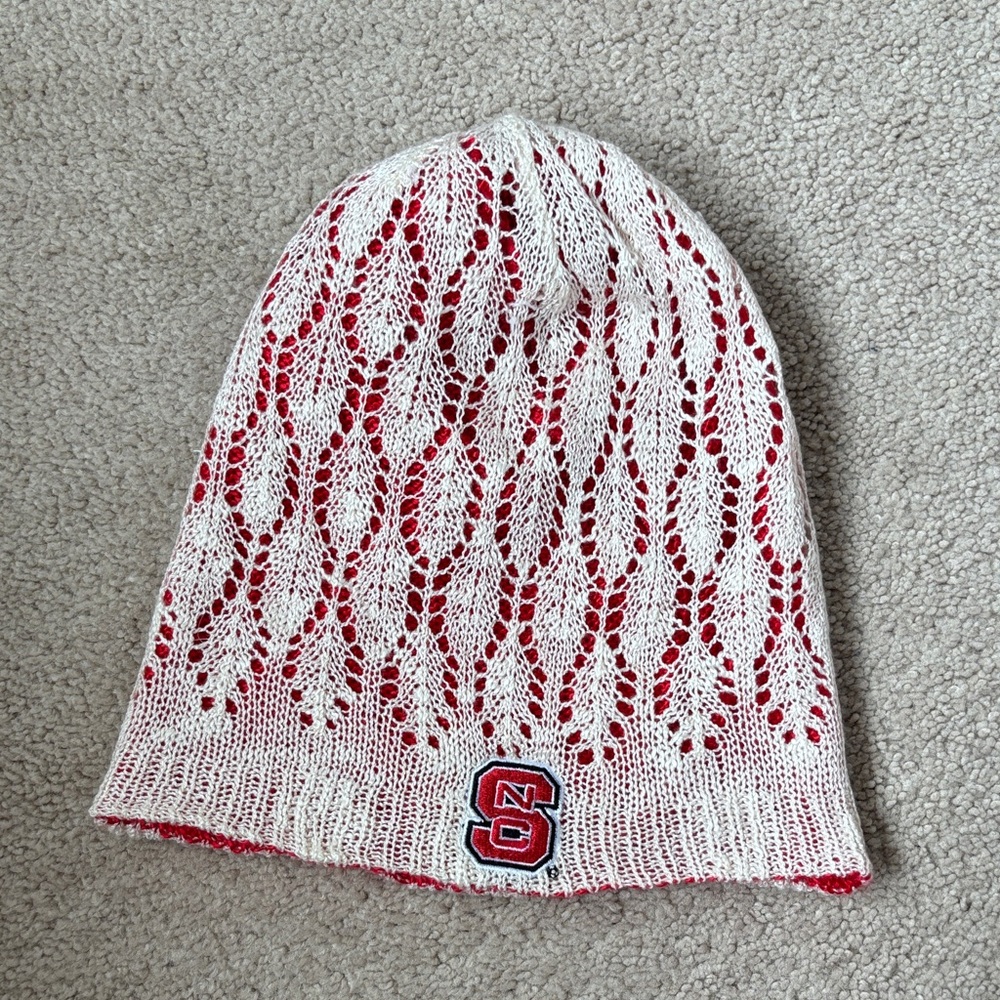 NC State White and Red Knit Women's Beanie